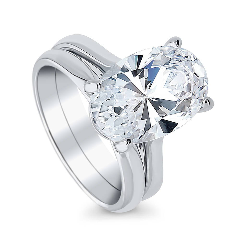 Solitaire 5.5ct Oval CZ Ring Set in Sterling Silver