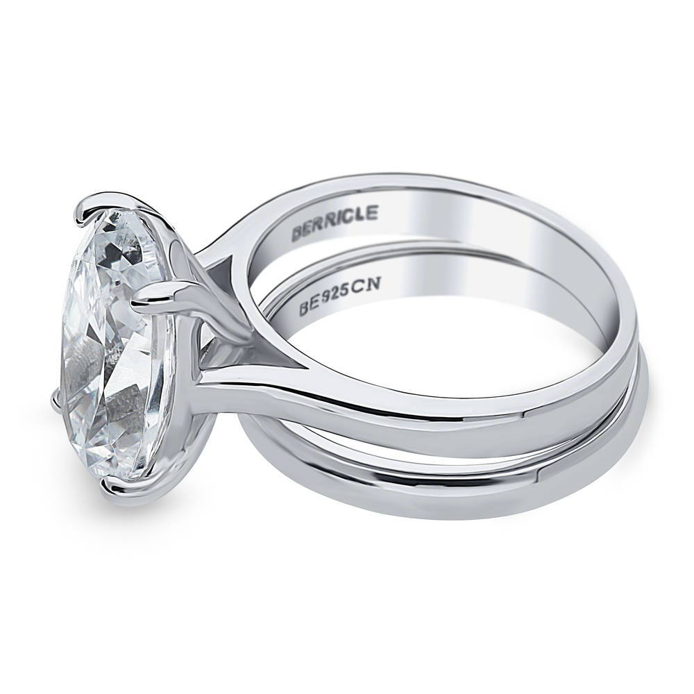 Solitaire 5.5ct Oval CZ Ring Set in Sterling Silver