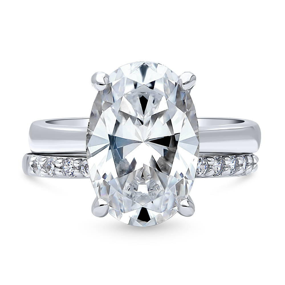 Solitaire 5.5ct Oval CZ Ring Set in Sterling Silver