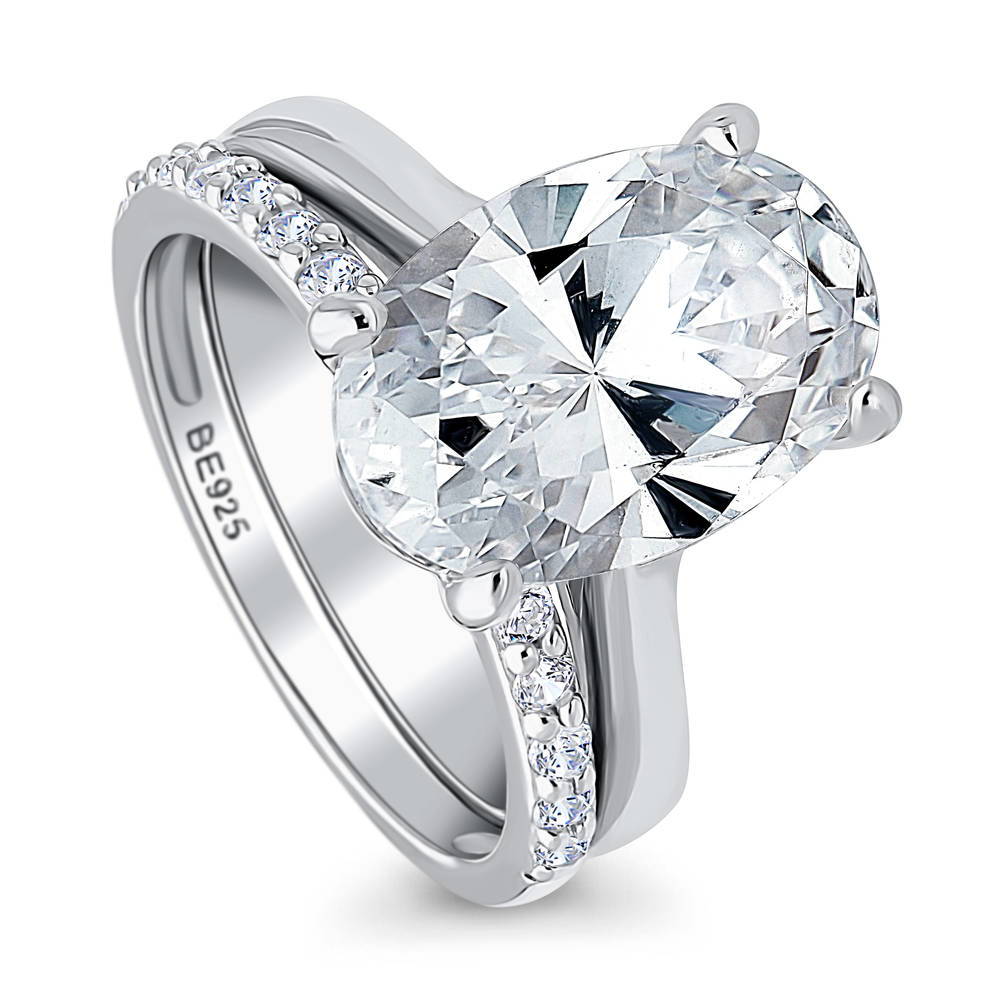 Solitaire 5.5ct Oval CZ Ring Set in Sterling Silver