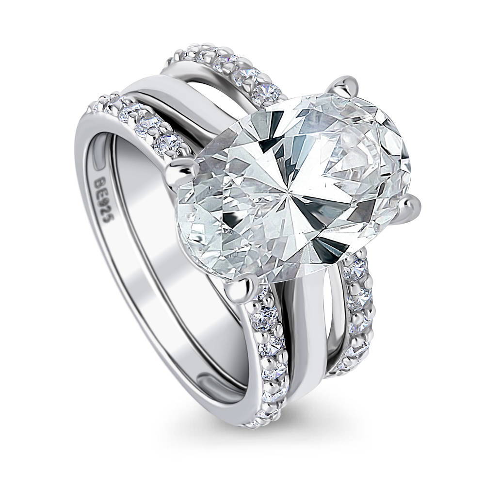 Solitaire 5.5ct Oval CZ Ring Set in Sterling Silver