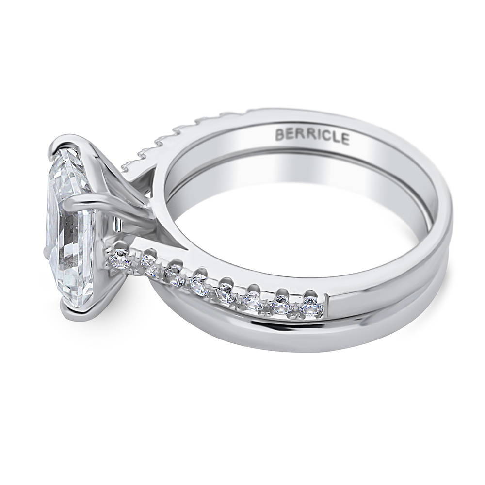 Angle view of Solitaire 2.6ct Emerald Cut CZ Ring Set in Sterling Silver, 5 of 11