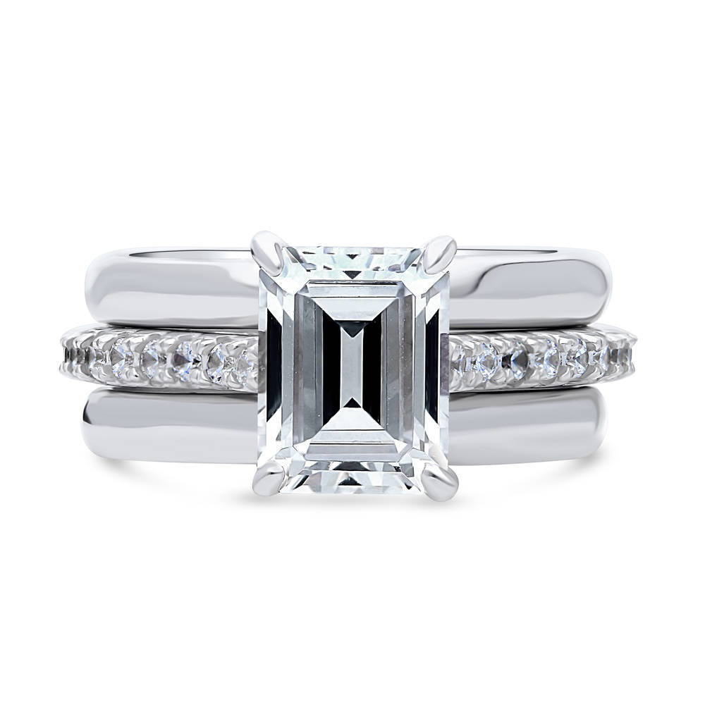 Solitaire 2.6ct Emerald Cut CZ Ring Set in Sterling Silver, 1 of 10
