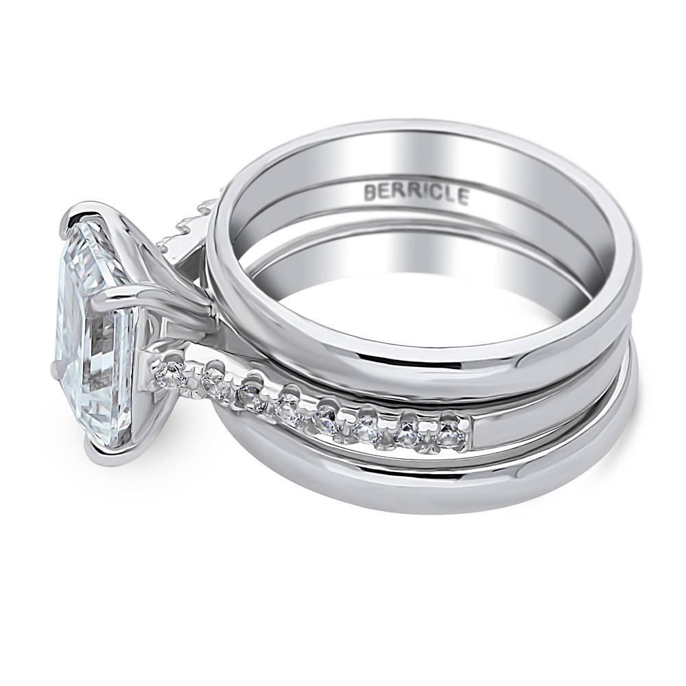 Angle view of Solitaire 2.6ct Emerald Cut CZ Ring Set in Sterling Silver, 5 of 10