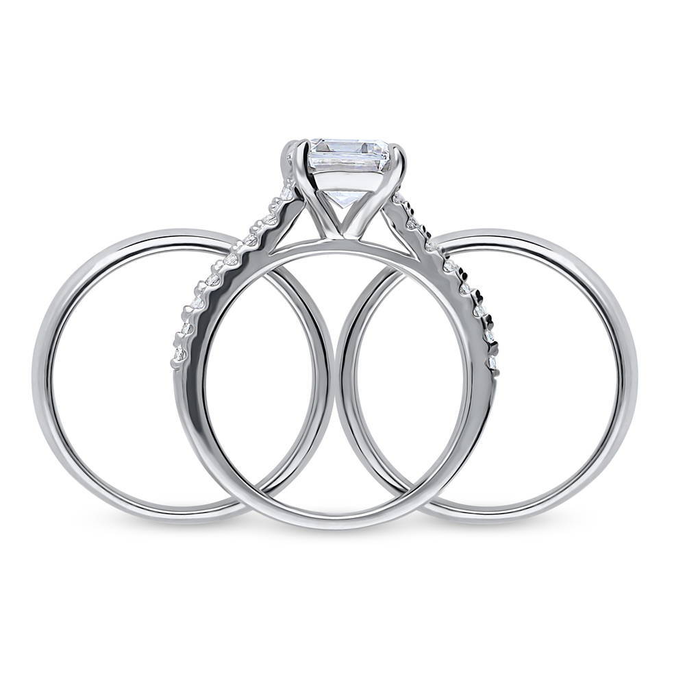 Solitaire 2.6ct Emerald Cut CZ Ring Set in Sterling Silver