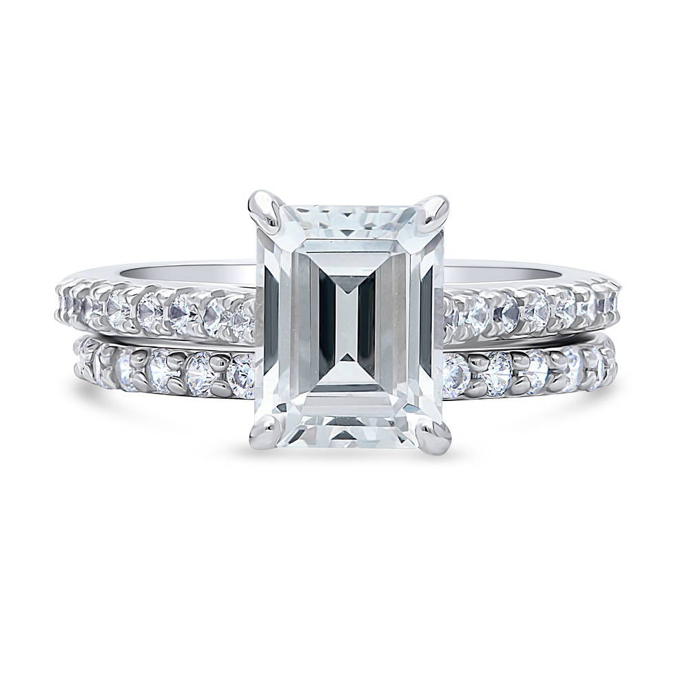 Solitaire 2.6ct Emerald Cut CZ Ring Set in Sterling Silver