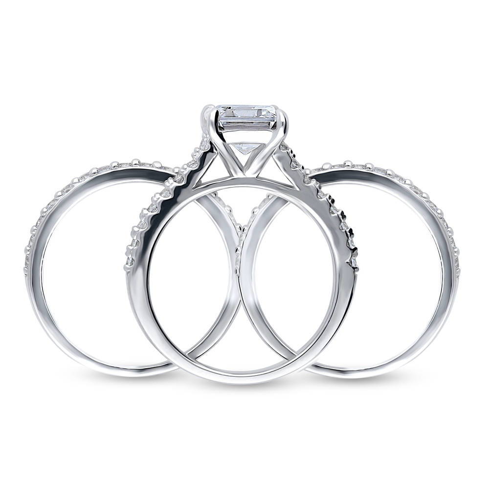 Solitaire 2.6ct Emerald Cut CZ Ring Set in Sterling Silver