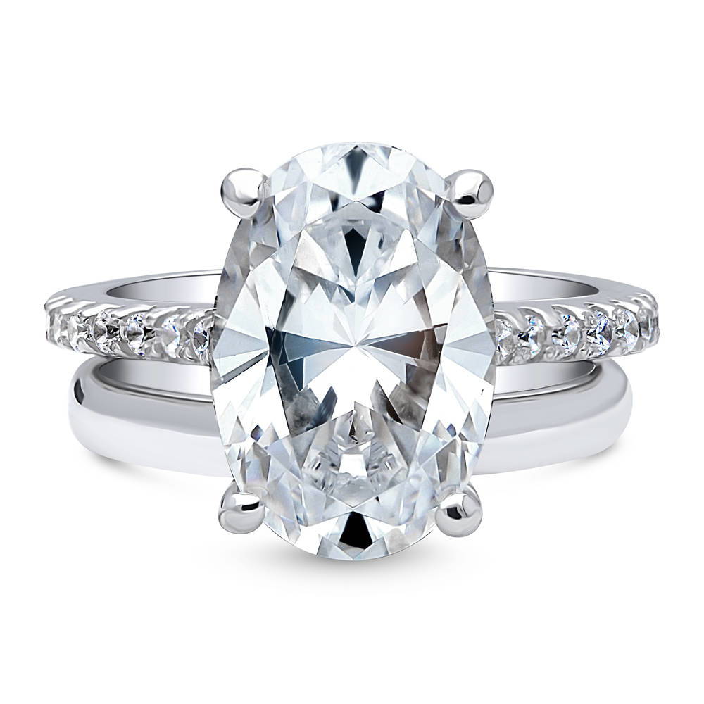 Solitaire 5.5ct Oval CZ Ring Set in Sterling Silver, 1 of 13