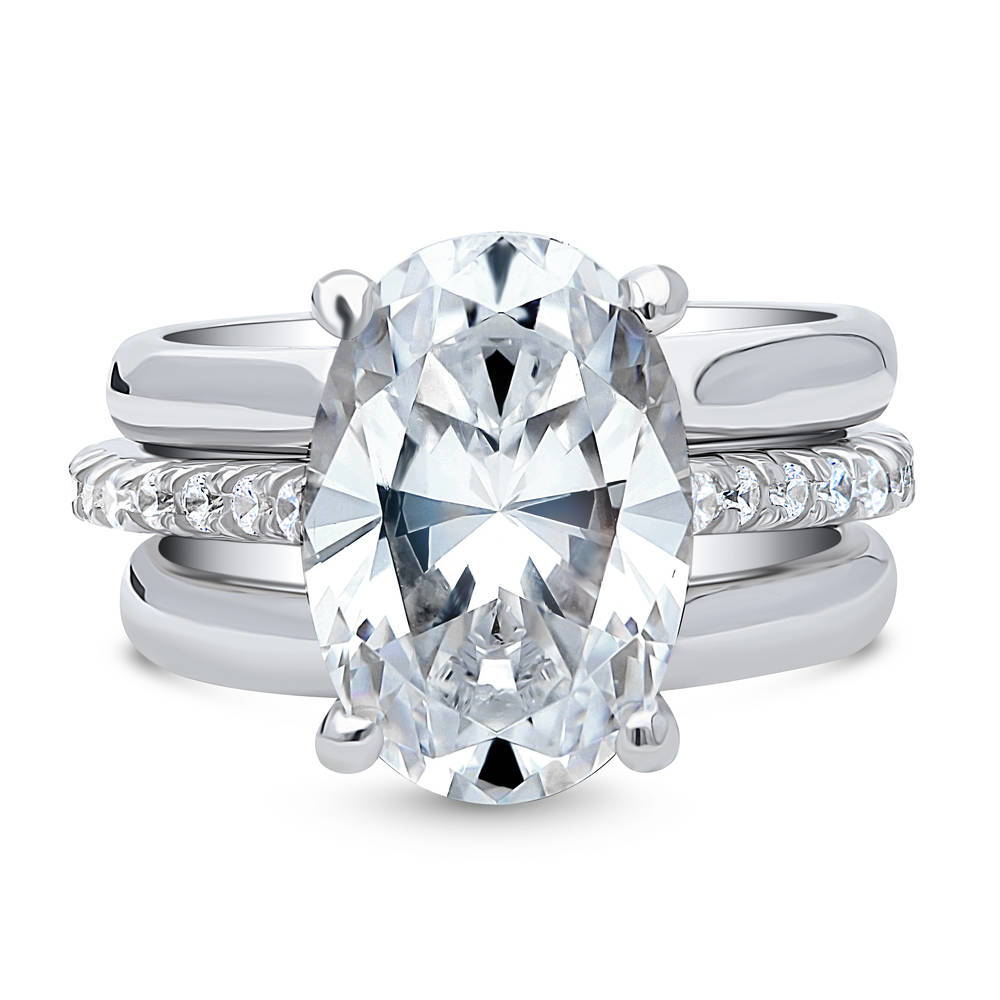 Solitaire 5.5ct Oval CZ Ring Set in Sterling Silver