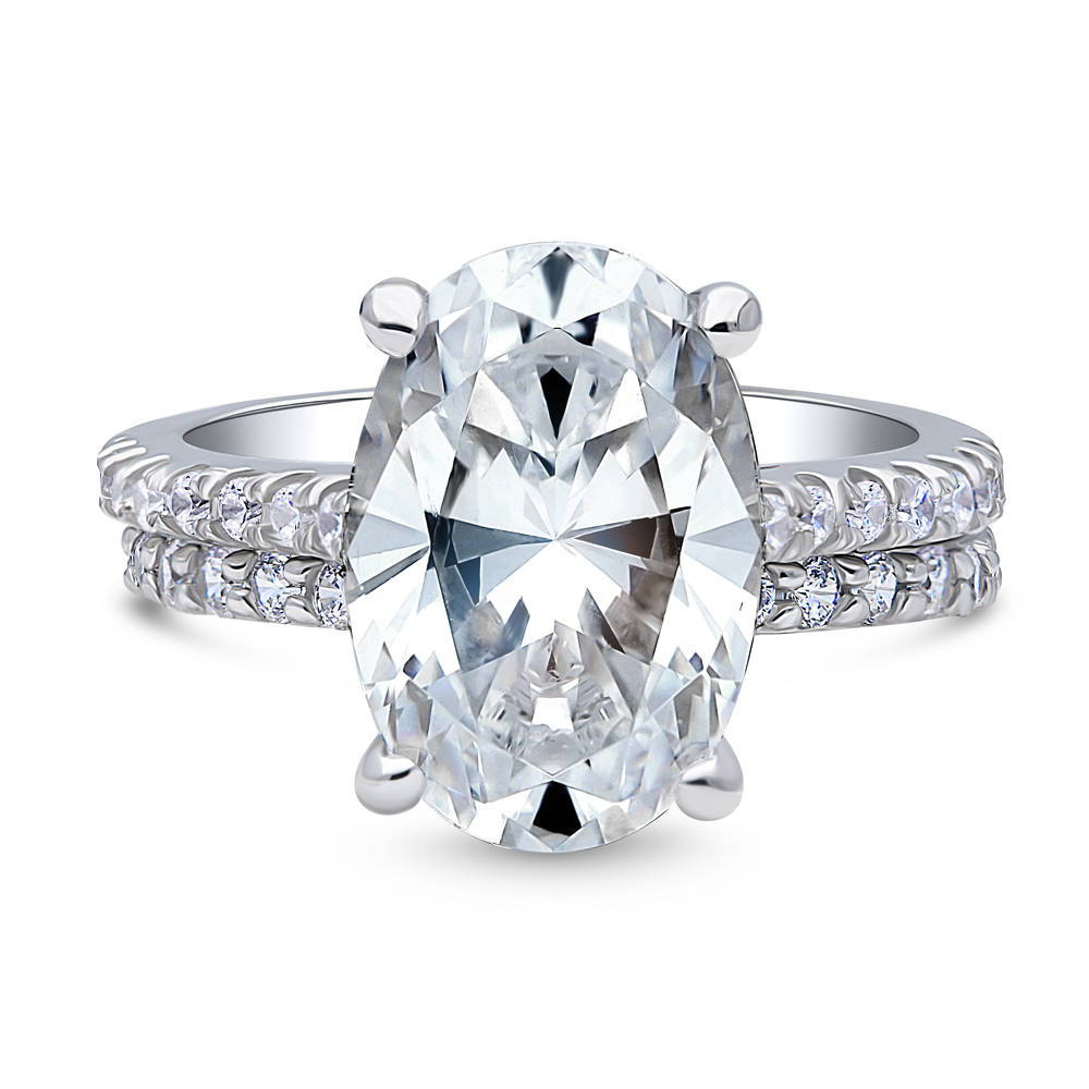 Solitaire 5.5ct Oval CZ Ring Set in Sterling Silver, 1 of 14
