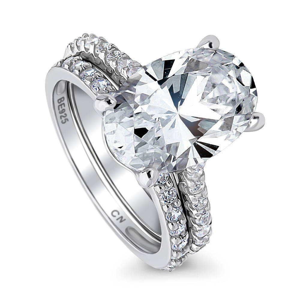 Solitaire 5.5ct Oval CZ Ring Set in Sterling Silver