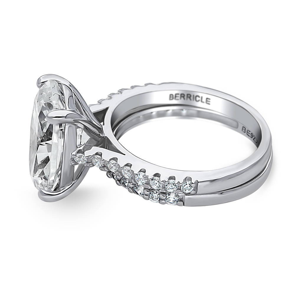 Angle view of Solitaire 5.5ct Oval CZ Ring Set in Sterling Silver, 4 of 12