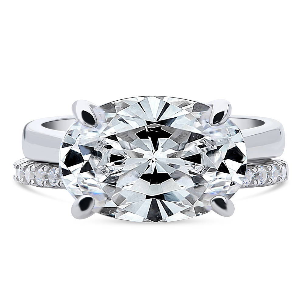 East-West Solitaire CZ Ring Set in Sterling Silver