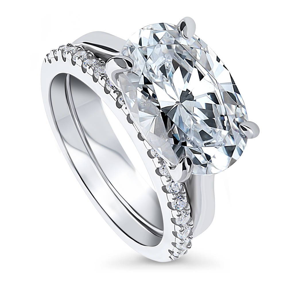 East-West Solitaire CZ Ring Set in Sterling Silver