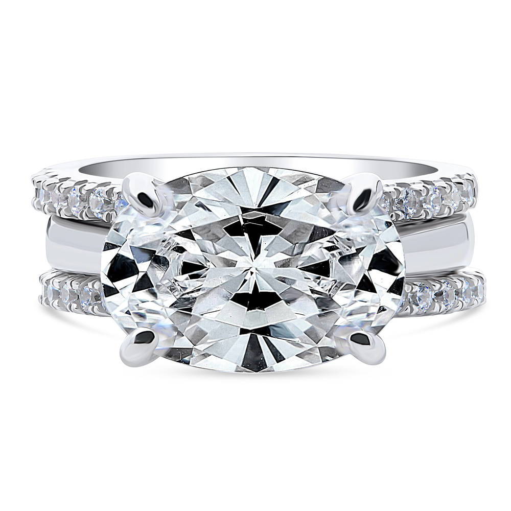 East-West Solitaire CZ Ring Set in Sterling Silver