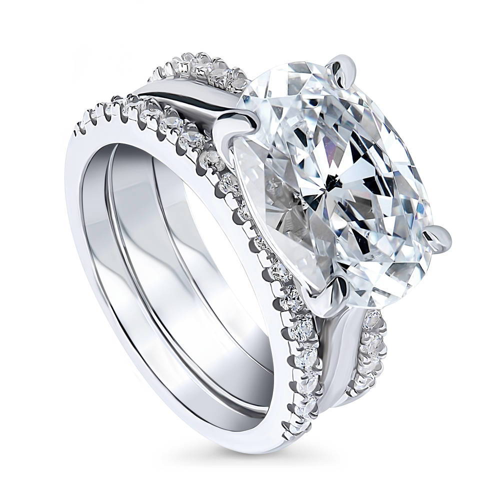 East-West Solitaire CZ Ring Set in Sterling Silver