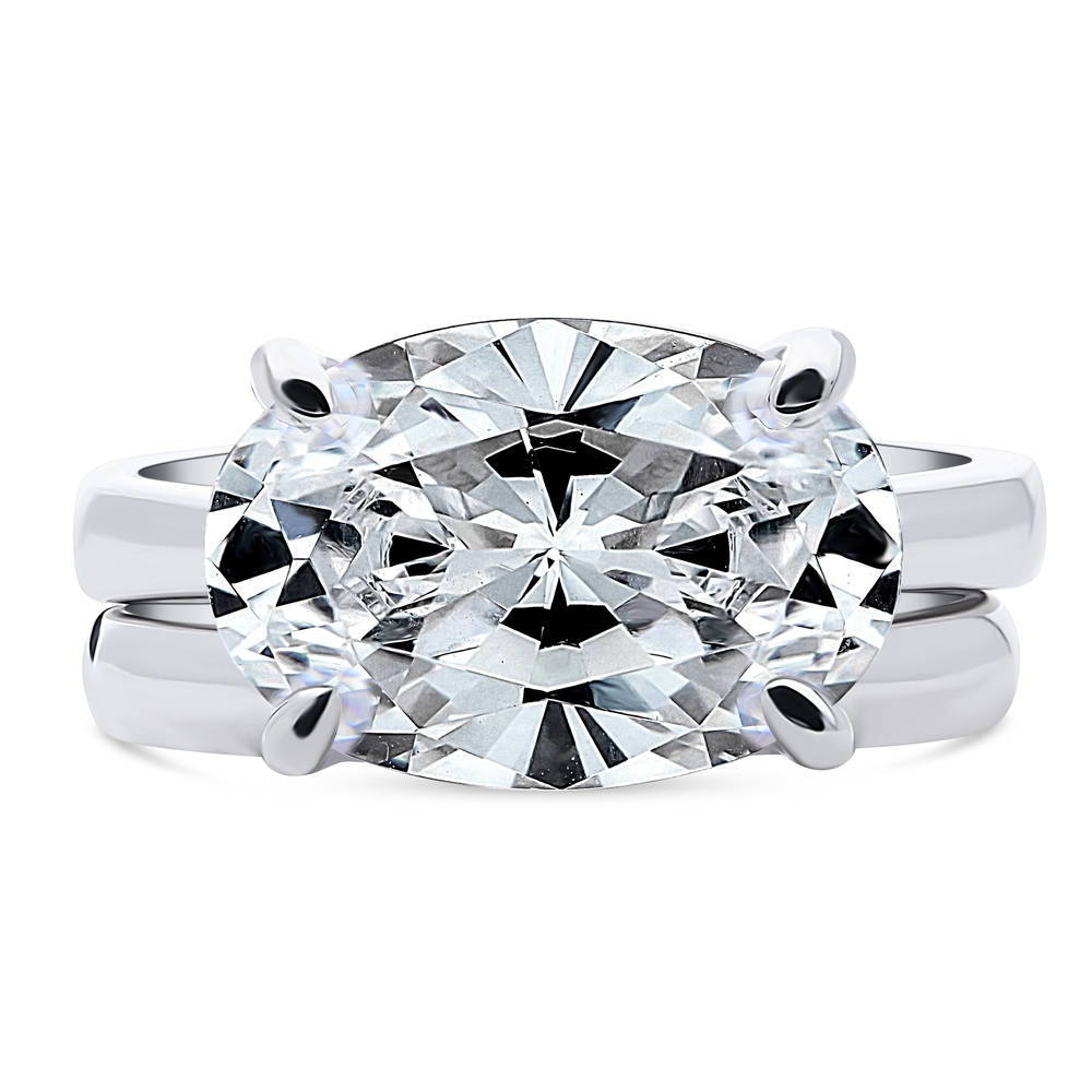 East-West Solitaire CZ Ring Set in Sterling Silver