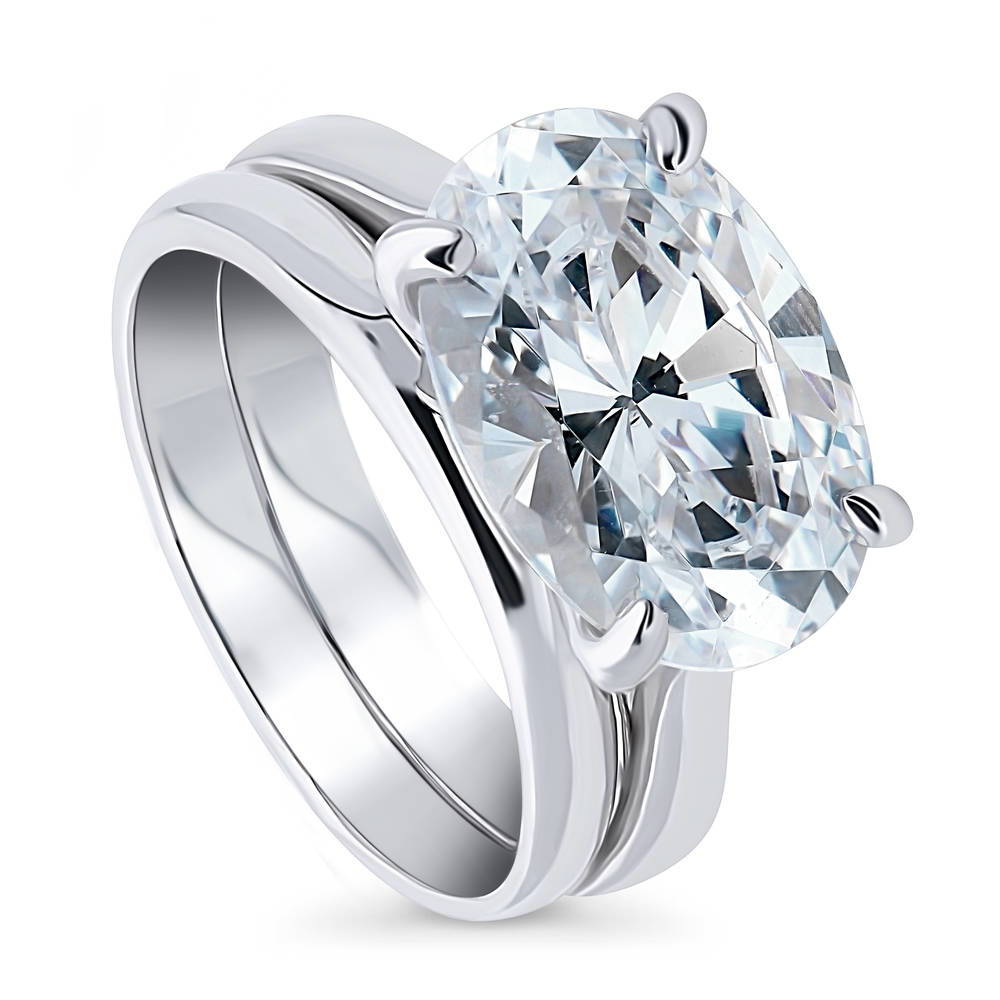 East-West Solitaire CZ Ring Set in Sterling Silver