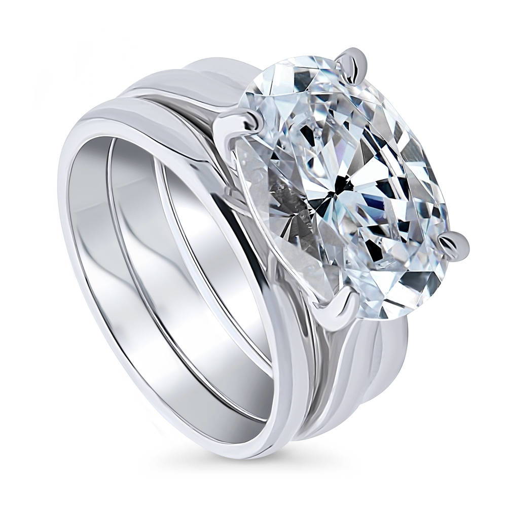 East-West Solitaire CZ Ring Set in Sterling Silver