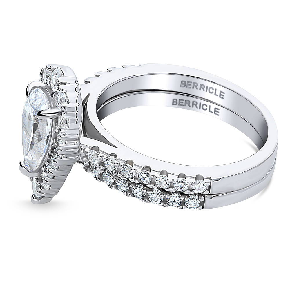Halo Pear CZ Ring Set in Sterling Silver