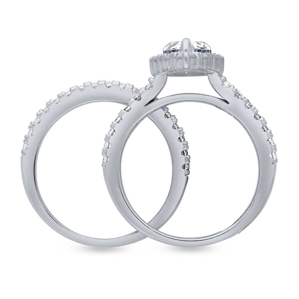 Halo Pear CZ Ring Set in Sterling Silver
