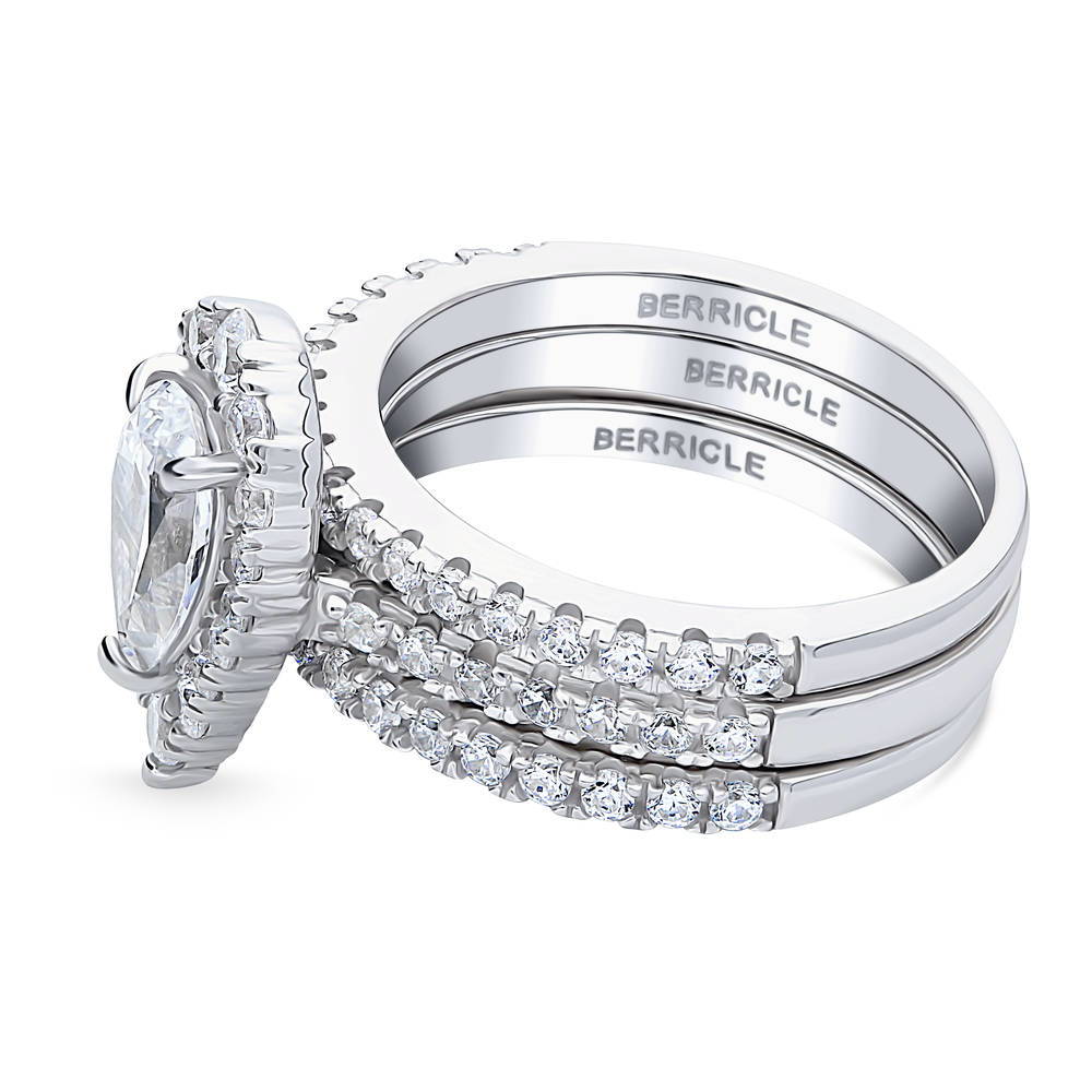 Halo Pear CZ Ring Set in Sterling Silver