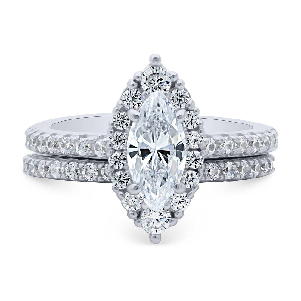 Halo Marquise CZ Ring Set in Sterling Silver, 1 of 12