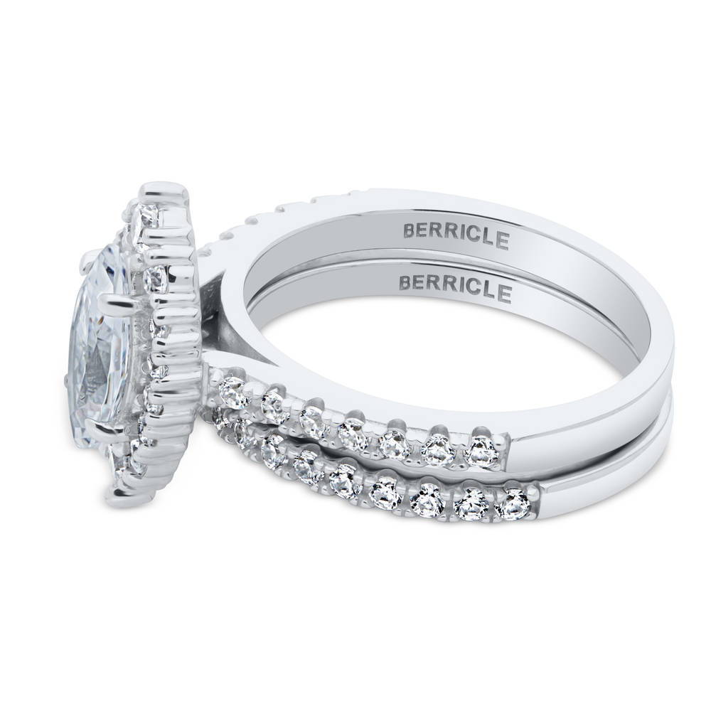 Angle view of Halo Marquise CZ Ring Set in Sterling Silver, 4 of 11