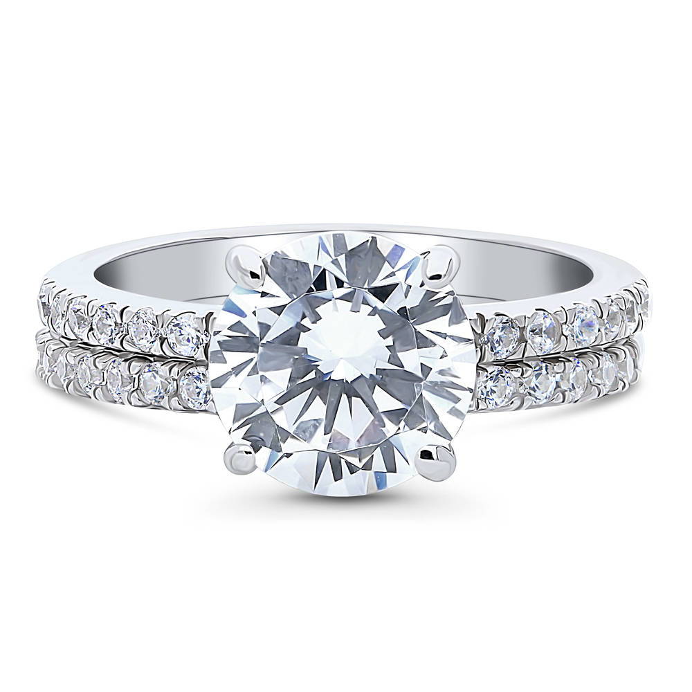 Hidden Halo Solitaire CZ Ring Set in Sterling Silver