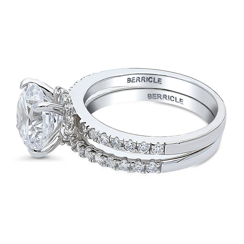 Hidden Halo Solitaire CZ Ring Set in Sterling Silver