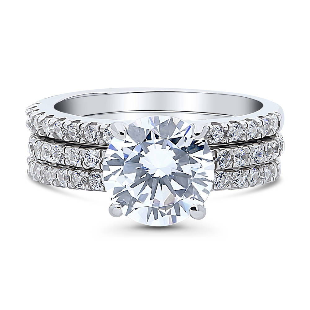 Hidden Halo Solitaire CZ Ring Set in Sterling Silver