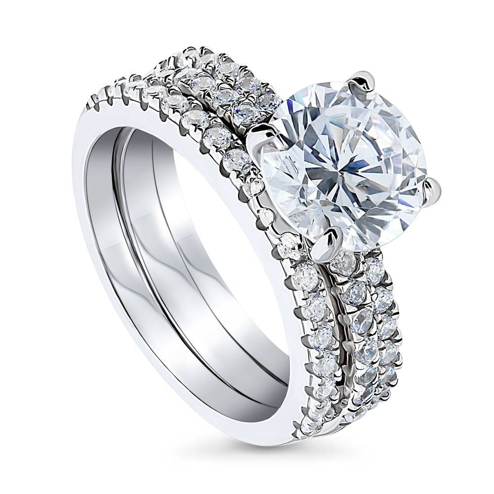 Hidden Halo Solitaire CZ Ring Set in Sterling Silver