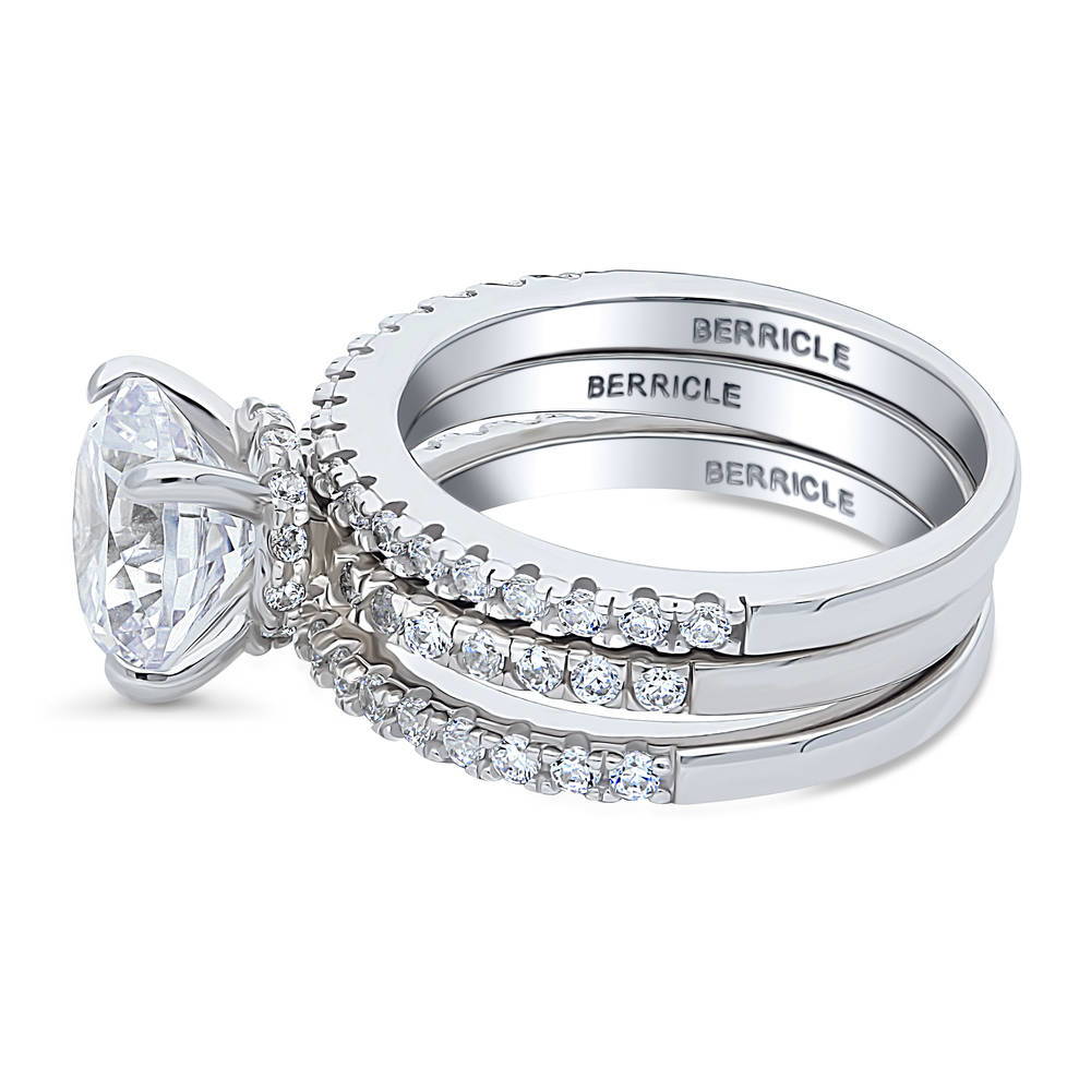 Solitaire Hidden Halo 2.7ct CZ Ring Set in Sterling Silver