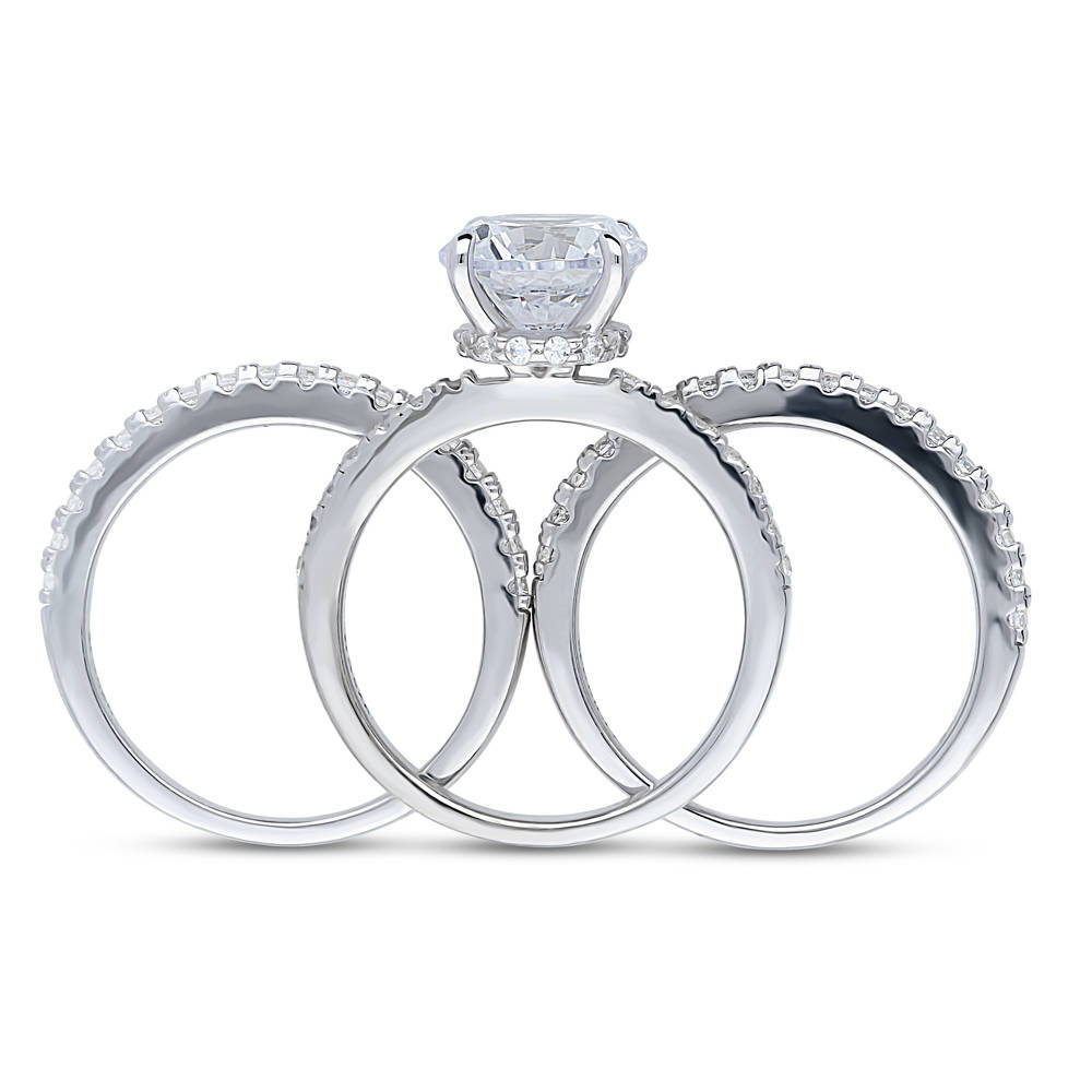 Hidden Halo Solitaire CZ Ring Set in Sterling Silver