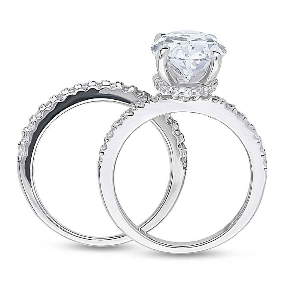 Hidden Halo Solitaire CZ Ring Set in Sterling Silver