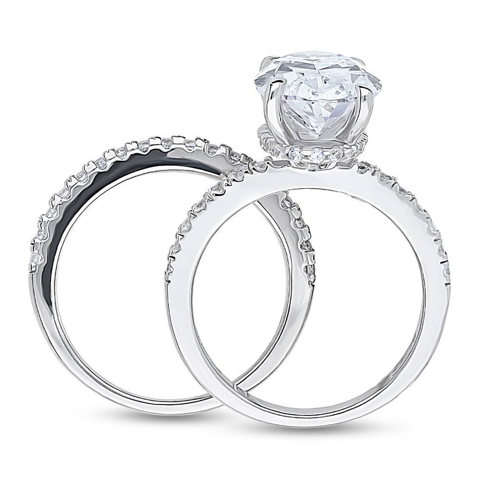 Solitaire Hidden Halo 5.5ct Oval CZ Ring Set in Sterling Silver