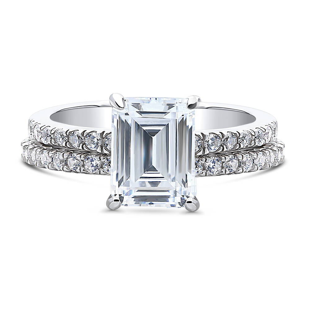 Hidden Halo Solitaire CZ Ring Set in Sterling Silver