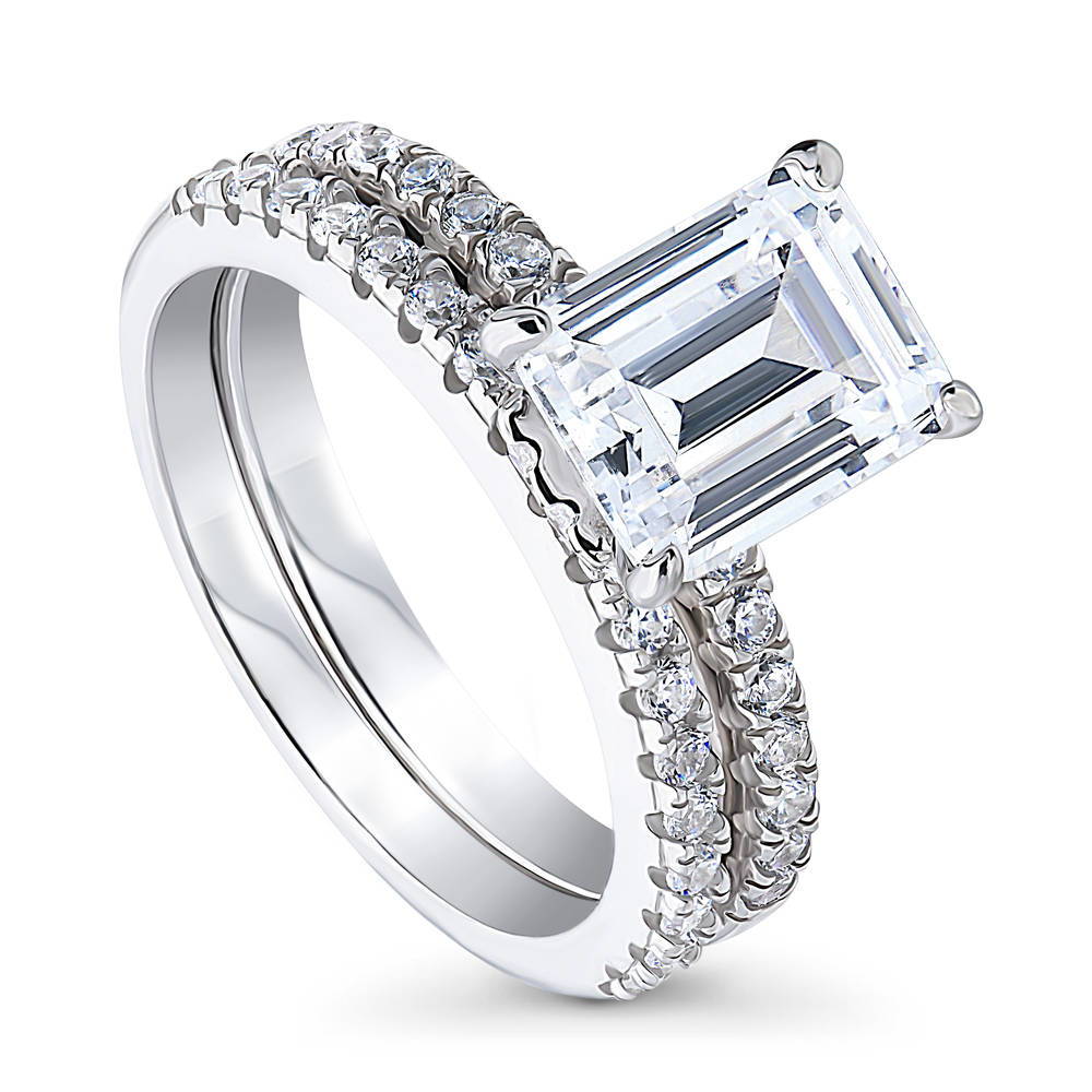 Hidden Halo Solitaire CZ Ring Set in Sterling Silver