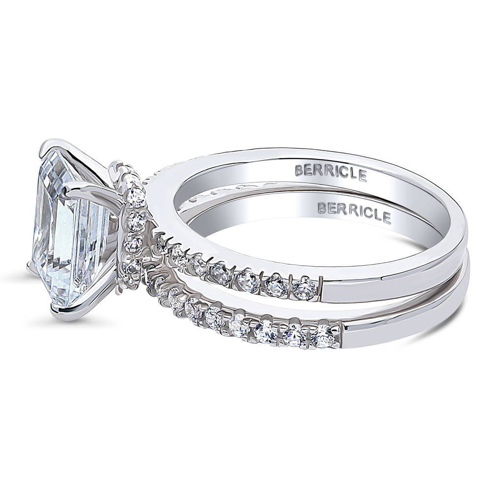 Hidden Halo Solitaire CZ Ring Set in Sterling Silver