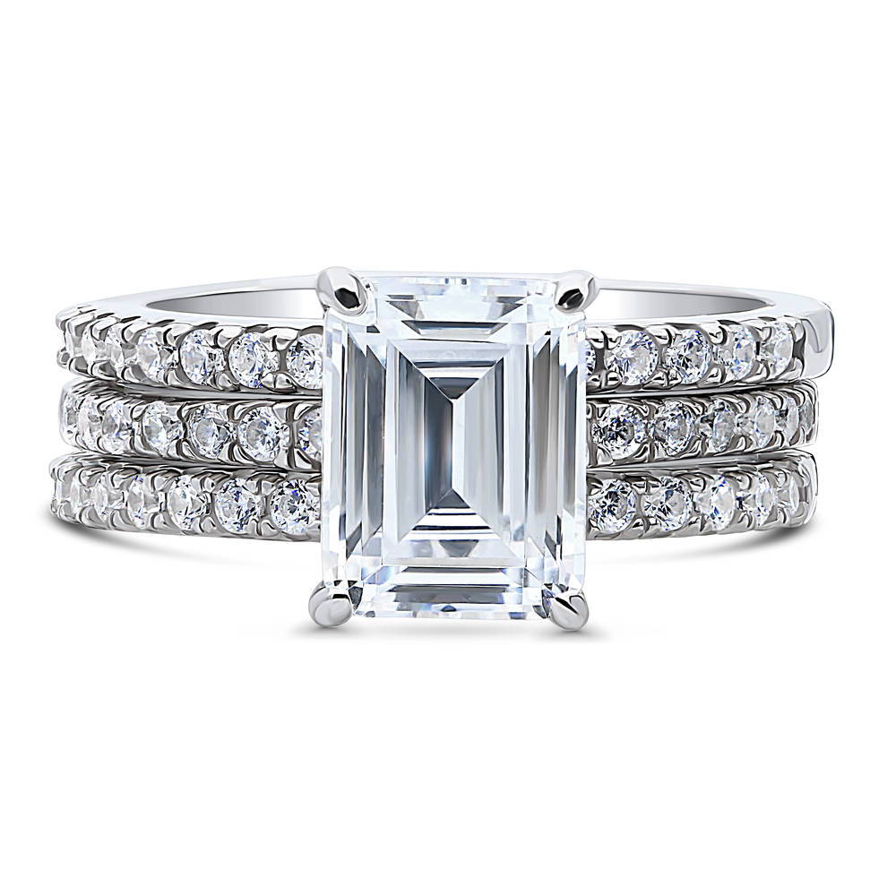 Hidden Halo Solitaire CZ Ring Set in Sterling Silver