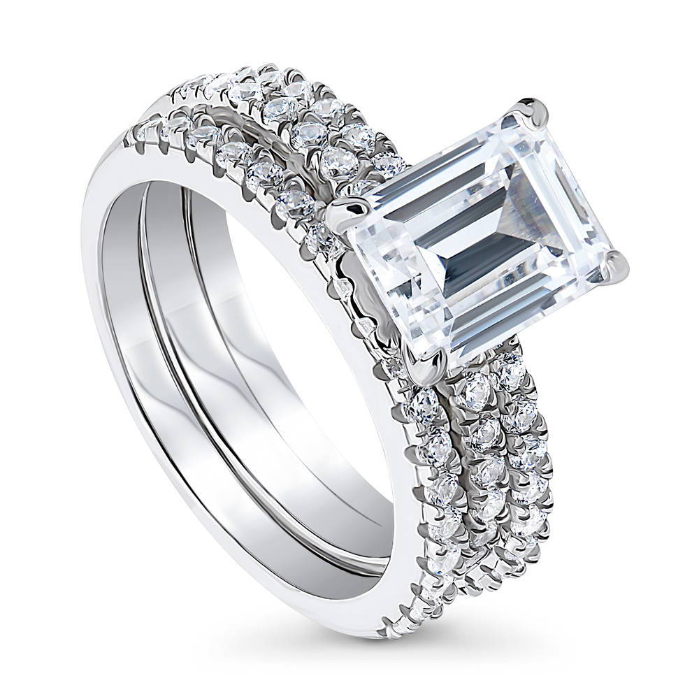 Hidden Halo Solitaire CZ Ring Set in Sterling Silver