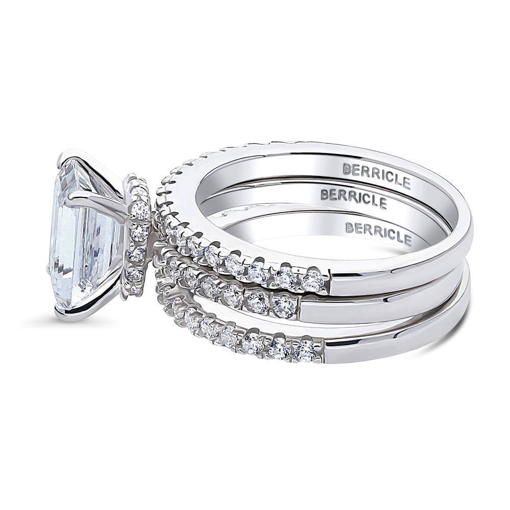 Hidden Halo Solitaire CZ Ring Set in Sterling Silver