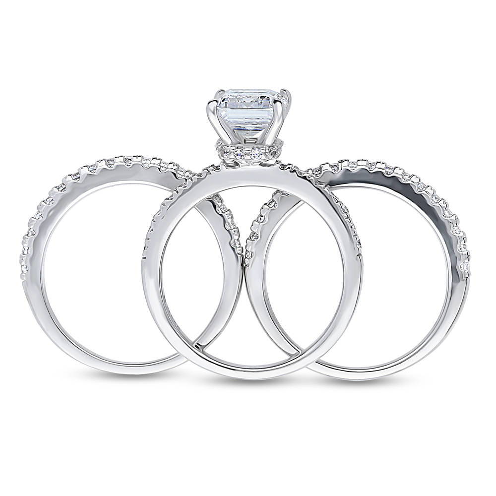 Hidden Halo Solitaire CZ Ring Set in Sterling Silver