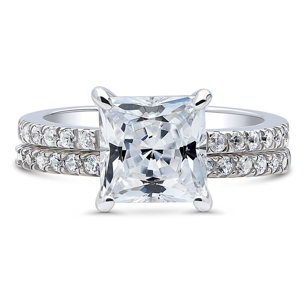 Hidden Halo Solitaire CZ Ring Set in Sterling Silver