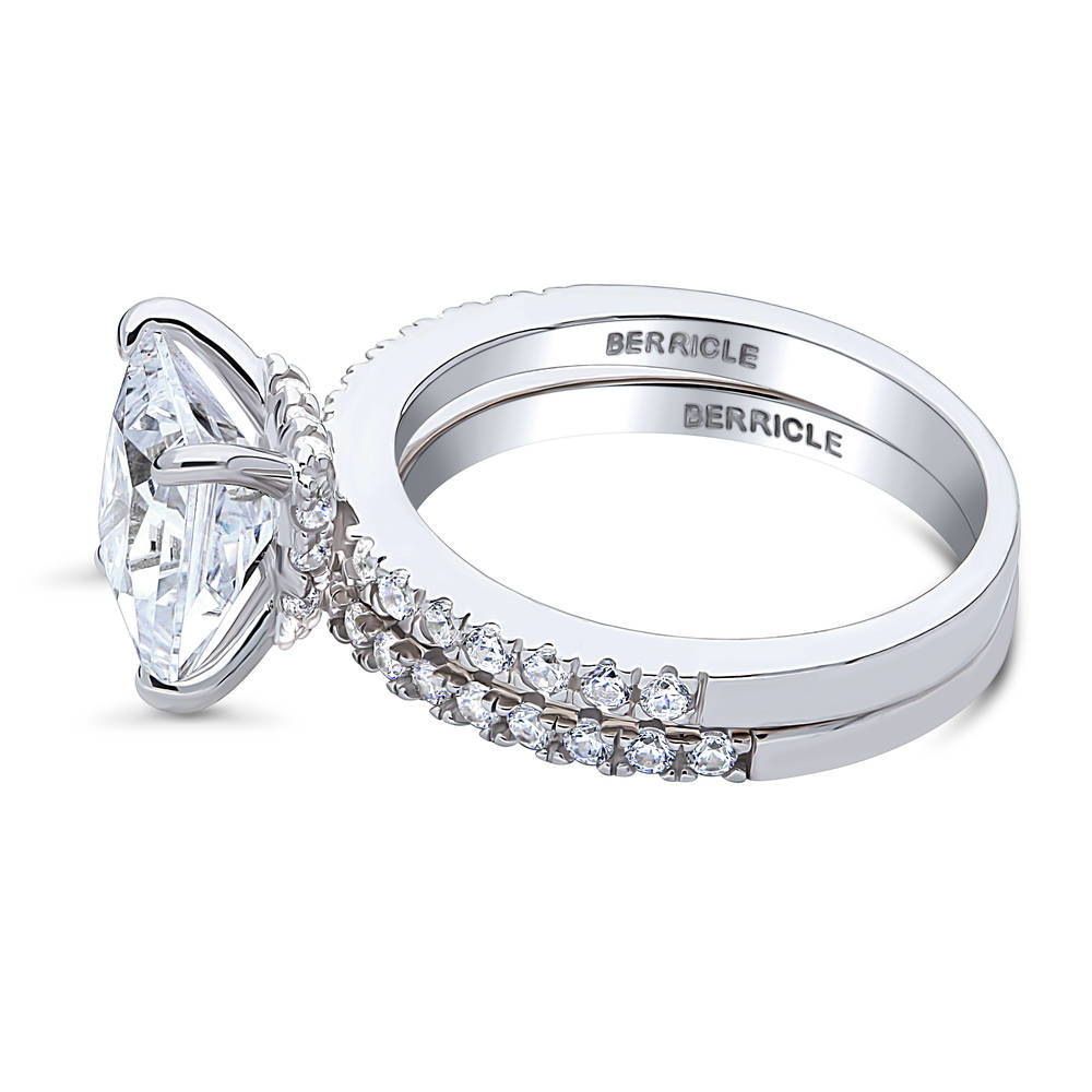 Hidden Halo Solitaire CZ Ring Set in Sterling Silver