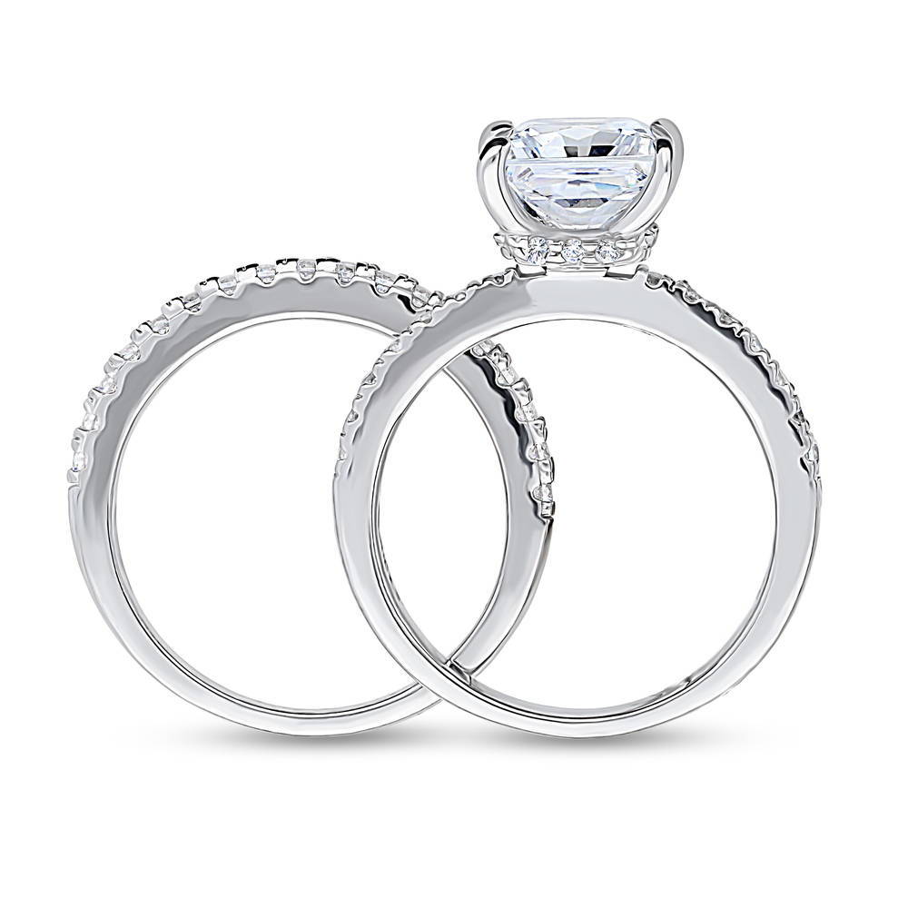 Hidden Halo Solitaire CZ Ring Set in Sterling Silver