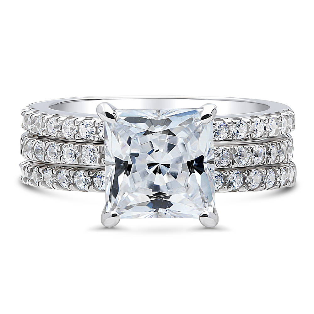 Hidden Halo Solitaire CZ Ring Set in Sterling Silver