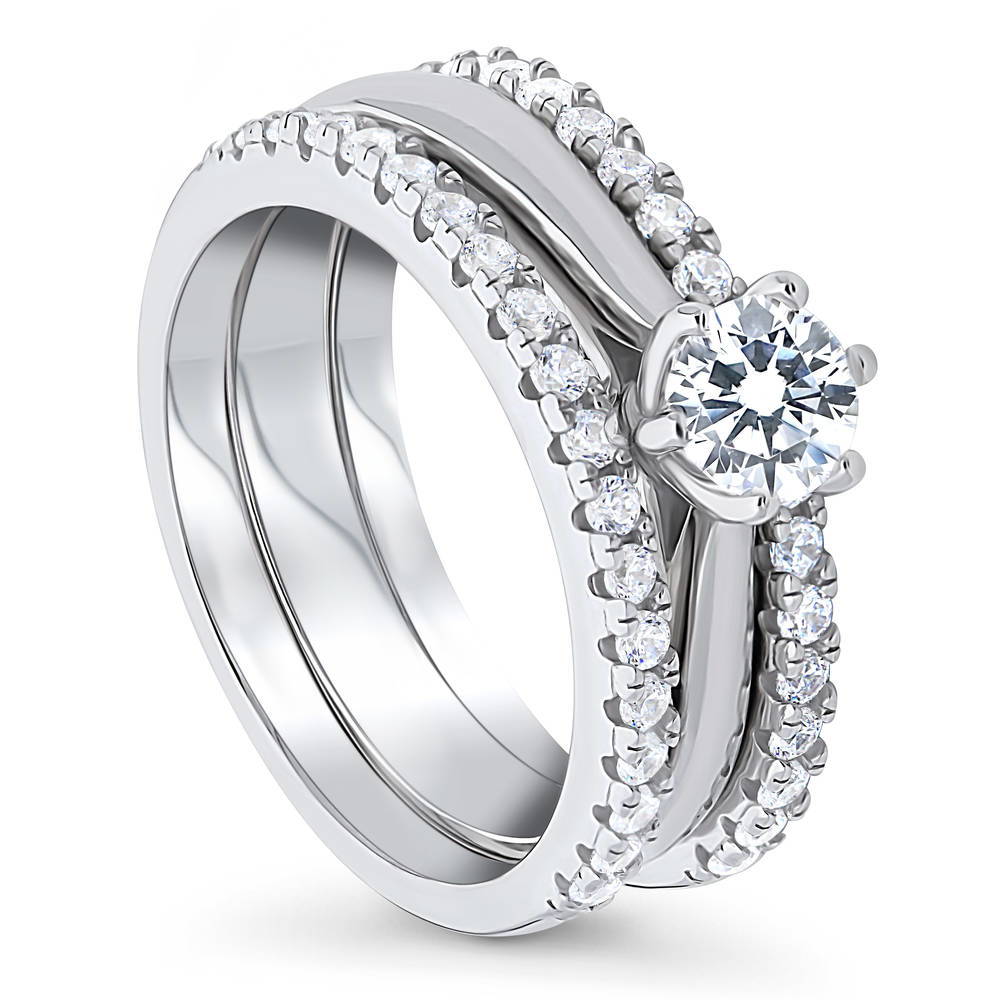 Front view of Solitaire 0.45ct Round CZ Ring Set in Sterling Silver, 3 of 15