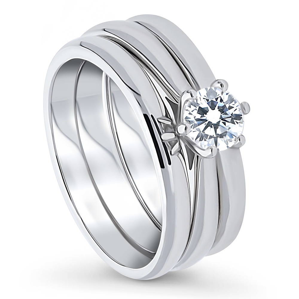 Front view of Solitaire 0.45ct Round CZ Ring Set in Sterling Silver, 4 of 15