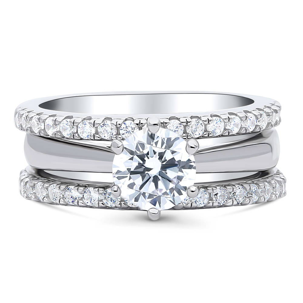 Solitaire 1ct Round CZ Ring Set in Sterling Silver